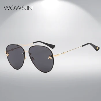 WOWSUN Oval arı Güneş Gözlüğü Kadın Erkek 2019 Moda Metal Çerçeve Gözlük Marka Tasarımcısı Degrade Lens UV400 A636