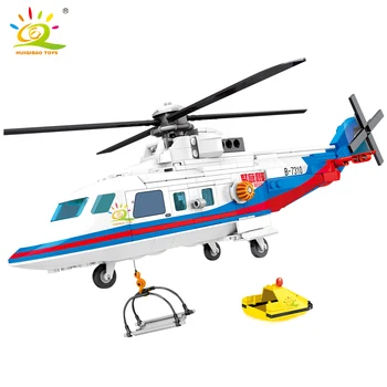 HUIQIBAO 391 ADET Şehir Polis Kurtarma Helikopteri Modeli Yapı Taşları Uçak Rakamlar Tekne İnşaat Tuğla Oyuncaklar Çocuklar İçin