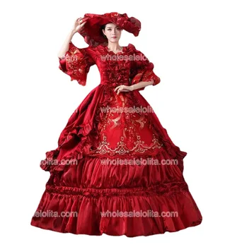 Kırmızı Rokoko Barok Marie Antoinette Balo Elbise 18th Yüzyıl Rönesans Tarihi Dönem Elbise