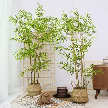 120/150cm Yapay Bambu Ağacı Saksı Yeşil Bitkiler Sahte İpek Yaprakları Gerçek Dalları Bonsai Ev Bahçe Dış Dekorasyon için